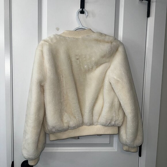 IRIS White Faux Fur Fuzzy Bomber Jacket - Picture 3 of 3